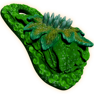 Green flower-inspired silicone grinder with detailed features, raised textures and fantasy creature features, representing the Love Smiths grinder collection.