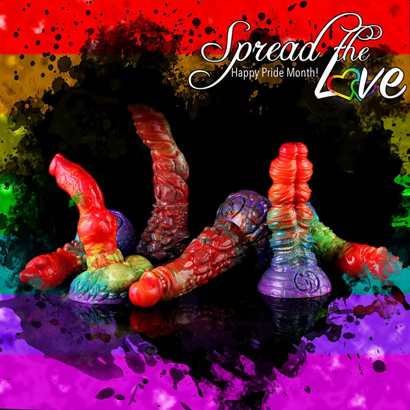 Consoladores de fantasía Volcano Pride en silicona arcoíris, hechos a mano por Love Smiths