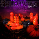 Dildos Halloween en silicone faits main dans des couleurs saisonnières orange, rouges et noires