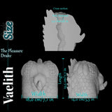 Größenübersicht des Vaelith Dragon Torso Masturbator mit 19,5 cm Länge, 18 cm Breite und 2 cm Öffnungsdurchmesser