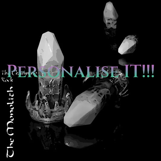 Custom Monolith fantasy crystal dildo by Love Smiths with “Personalise It” text showing customizable crystal toy with alien crown base.