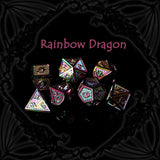 Rainbow Dragon kleurrijke metalen fantasydobbelstenenset met drakenschubbenontwerp