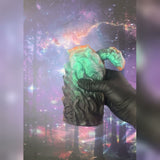Werewolfess - Ready to Ship; Orange and grey-green marbling. The video shows its UV response and glow in the dark. - product media 1