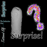 Surprise custom-colour Tattooed Elf silicone masturbator shown as a 3D model with engraved elvish tattoo patterns